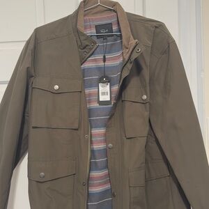 Rails Men's Olive Field Jacket with Striped Inner Layer
